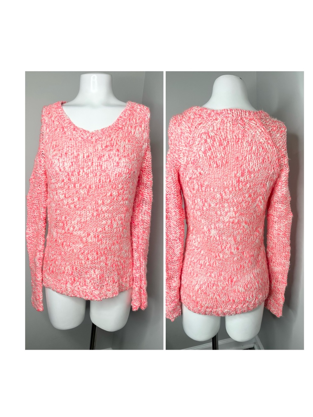 Aeropostale Pink Marled V-Neck Sweater- small